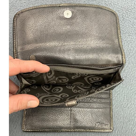 Brighton Large Bronze Pebbled Leather Silver Medallion Large Tri Fold Wallet - Picture 5 of 8